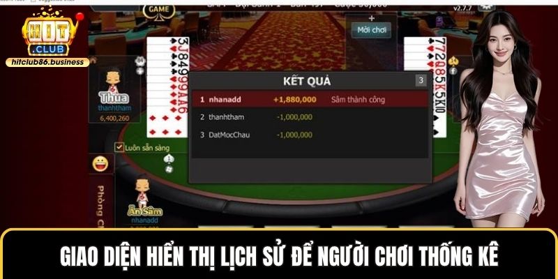 Giao diện hiển thị lịch sử để người chơi thống kê